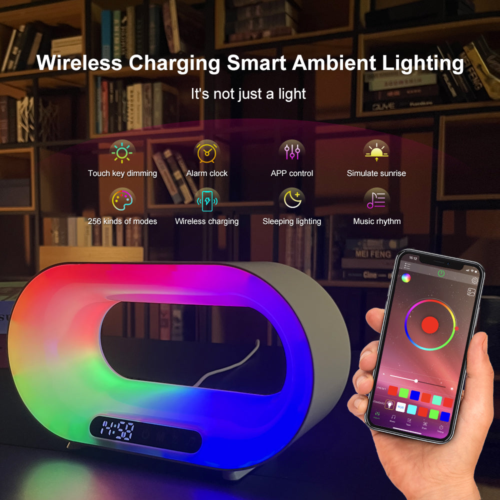 RGB Atmosphere Desk Lamp Smart Multifunctional Wireless Charger Alarm Clock