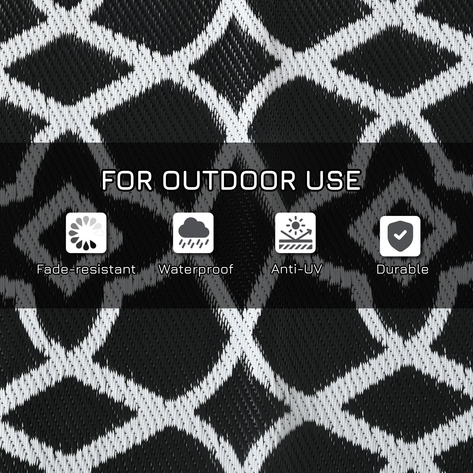 Reversible Outdoor Rug Carpet RV Camping Rugs with Carry Bag, 8' x 10', Black & White Clover